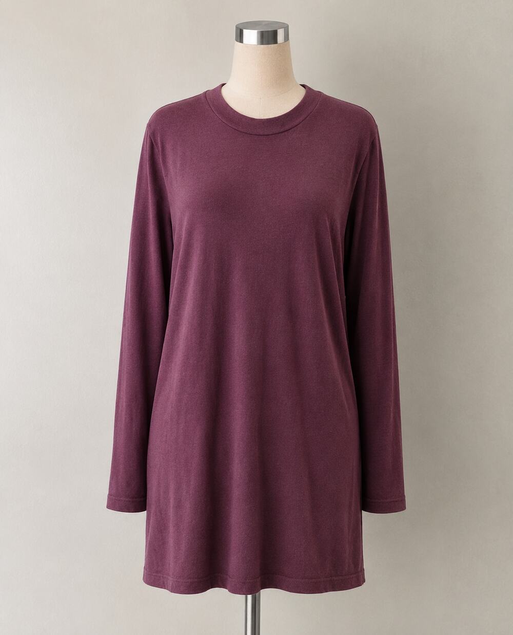 Cotton Citizen Tokyo Eggplant Crew Neck Long Sleeve Cotton Mini Shirt Dress S